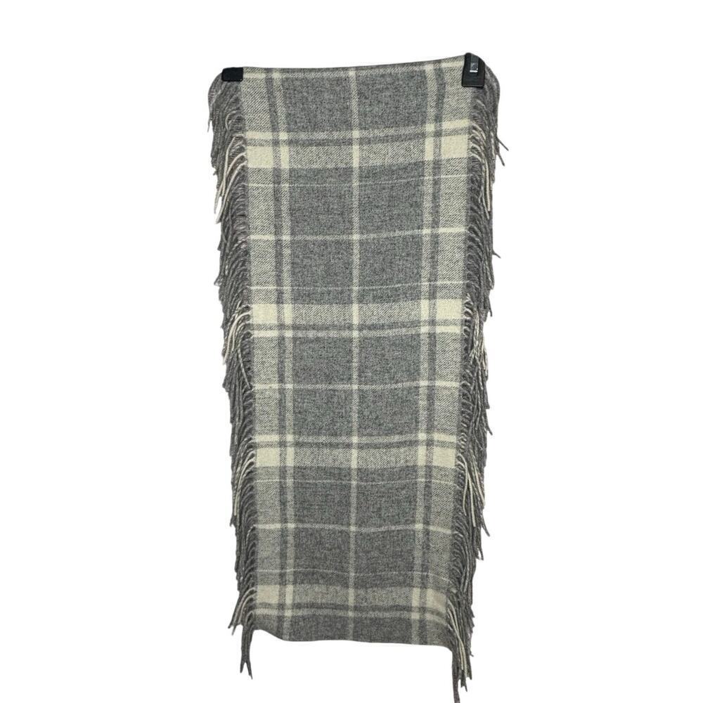 Banana Republic Wool & Angora Rabbit Plaid Fringe Winter Cozy Warm Scarf